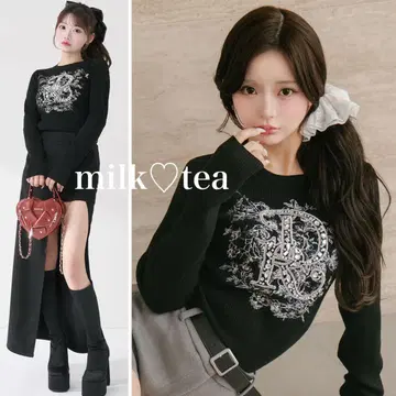 택 포함 새상품 다리치 블랙 프리 DR 비쥬 플라워 리브 니트탑