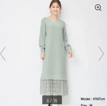 GU 레이스 레이어드 니트 원피스