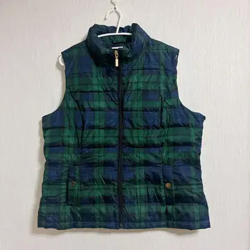 새상품급 그린 x 파랑 체크 무늬 다운 베스트 [ L ]