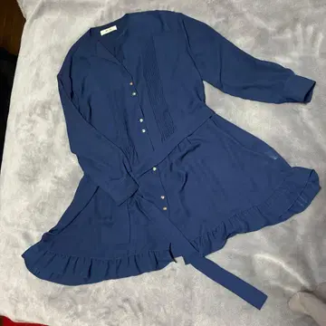 MIIA 네이비 프릴 달린 셔츠 원피스