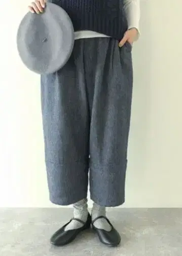 HAU(하우) 울 린넨 퍼머 팬츠 38 블루 그레이