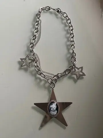 목걸이 빅 체인 카보숑 강아지 하라주쿠