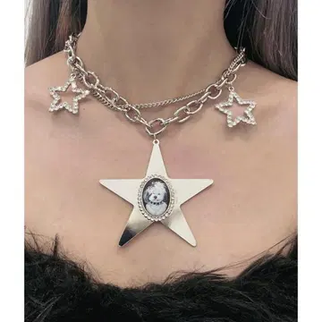 목걸이 빅 체인 카보숑 강아지 하라주쿠