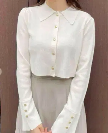 COCODEAL 카라 포함 숏 니트 가디건 화이트