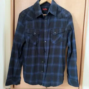 플란넬 셔츠 블랙 블루 체크 무늬 M