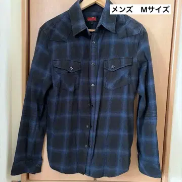 플란넬 셔츠 블랙 블루 체크 무늬 M