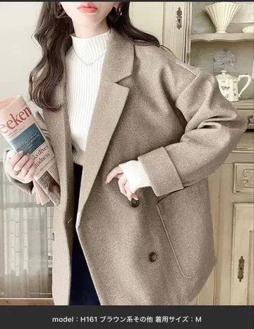 니트 멜톤 루즈 실루엣 더블 테일러드 자켓