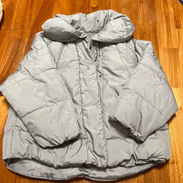 그레이 후드 부착 다운 자켓 38