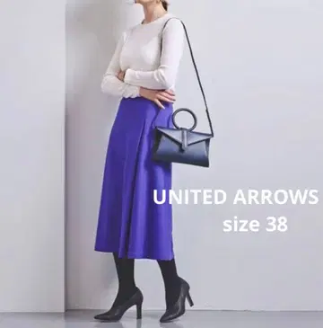 [ 유나이티드 애로우즈 ] 턱 플레어 스커트 종아리 기장 퍼플 계열 38