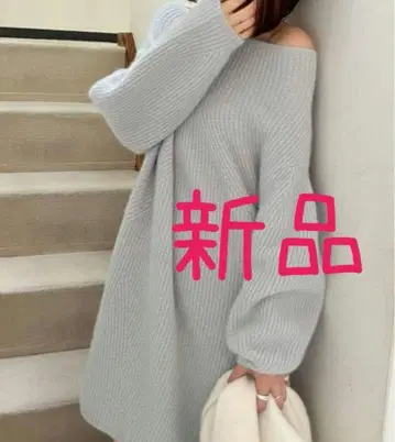 미사용 새상품 SNIDEL 스나이델 라쿤 미니 니트 원피스 라이트 블루