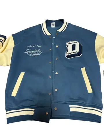 바시티 자켓 파랑색과 크림색 자수 포함