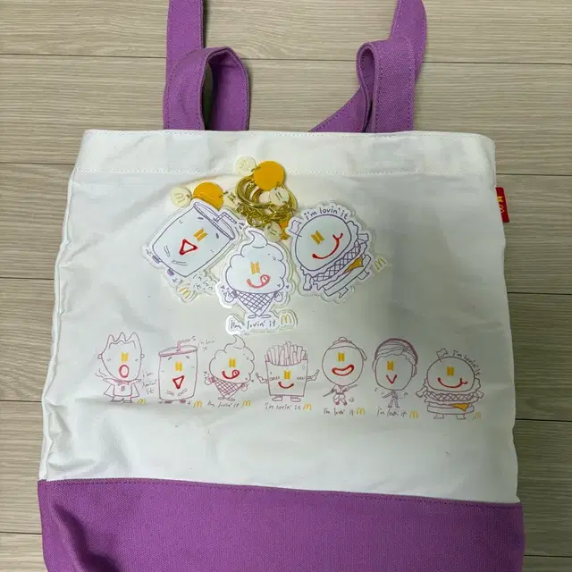 맥도날드 x BTS 콜라보 보라색 토트백 + 키링