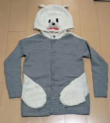 네넷 Nenet 시로쿠마 후드 부착 그레이 니트 가디건 스웨터