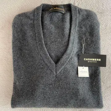 [미사용 새상품] 캐시미어 100% V넥 스웨터 남성용 M 그레이 일본제