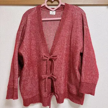 merry jenny V넥 리본 가디건 레드