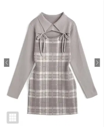 grl 체크 무늬 프론트 오픈 리본 니트 미니 원피스 [ru1373]