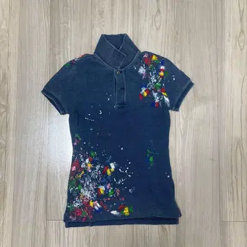 랄프 로렌 네이비 피케 셔츠 컬러풀 페인트 xsns