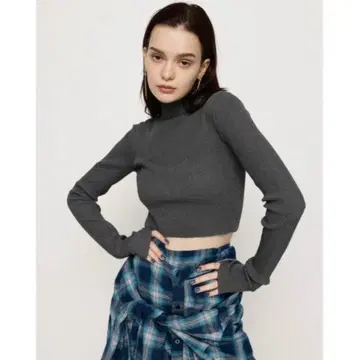 SLY 스라이 CROP TOPS 크롭 기장 니트탑 하이넥