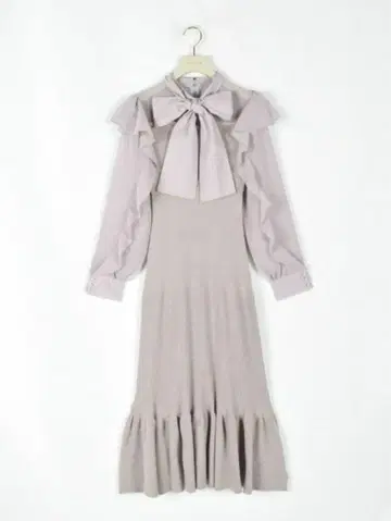 택 포함 미사용 안미르 리본 도킹 니트 원피스 아이스 그레이