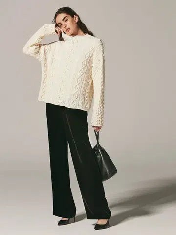 띠어리 FIXTURE 벨벳 와이드 팬츠 블랙