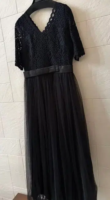 미사용 경사 포멀 블랙 레이스 튤 드레스