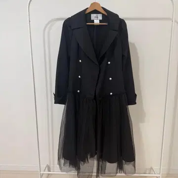 Rene 르네 펄 버튼 x 튤 절개 롱 코트 원피스 38 새상품급