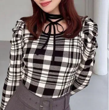 리젝시 RESEXXY 초커 니트 체크 블랙