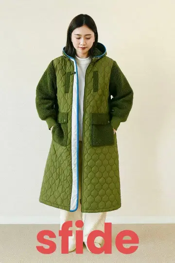 sfide 스피데 카키 퀼팅 롱 코트 보아 F