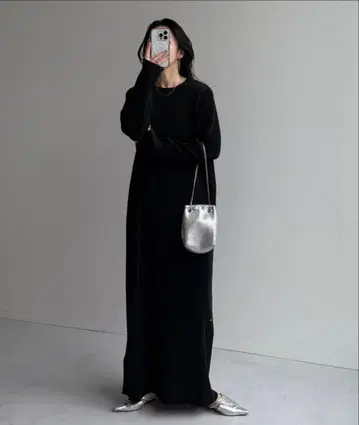 wee9s 데일리 데일리 슈퍼 스트레치 크루넥 플리츠 원피스