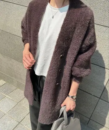 미사용 새상품 YONFA 샤기 루즈 가디건 brown