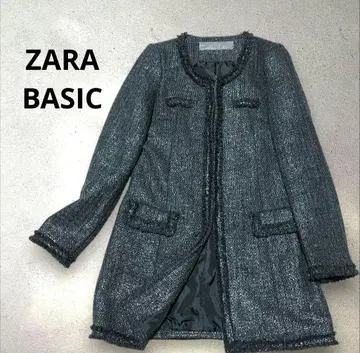 ZARABASIC 노카라 트위드 코트 자켓 롱 기장 M