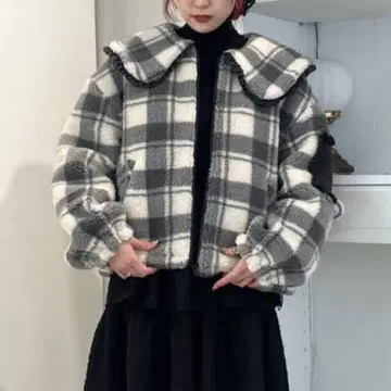 merry jenny 체크 프릴 칼라 보아 자켓