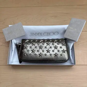 JIMMY CHOO 별 모양 스터드 카키 실버 장지갑