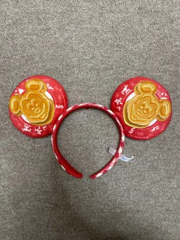 디즈니 머리띠 빨간색 깅엄 체크