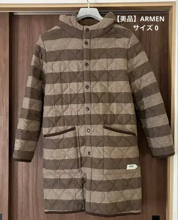 [ 새상품급 ] 아멘 리버서블 후디드 보더 코트 브라운 계열 사이즈 0