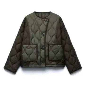 ZARA 자라 충전솜 퀼팅 자켓 블루종 패널 절개 카키