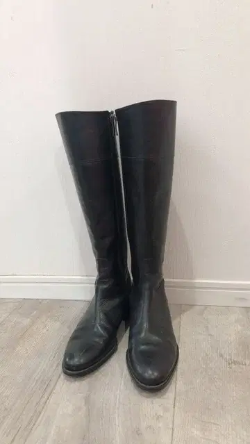 천연 가죽 롱 부츠 블랙 메이드 인 재팬