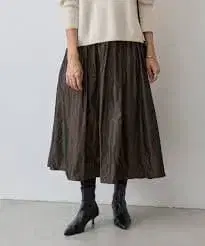 비어즐리 타프타 개더 스커트 브라운