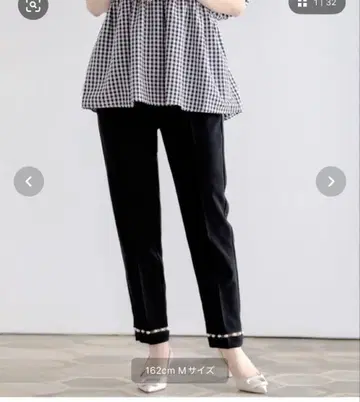 사다리 밑단 펄 테이퍼드 팬츠 블랙 PS