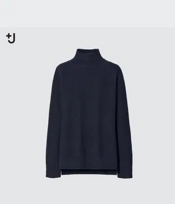 새상품 유니클로 +J 프리미엄 라무 케이블 하이넥 스웨터 네이비 XL