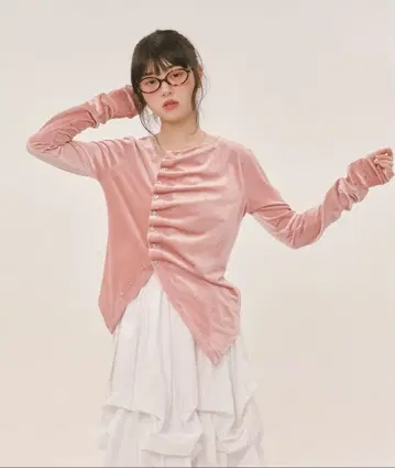 loin nuit asymmetry tuck tops 핑크 벨로아