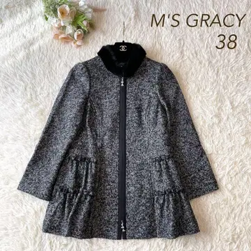 컨디션 최상 M'S GRACY 2021년 실크 혼방 코트 블랙 38