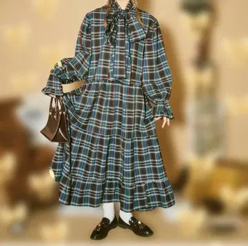 쿠티르 S 체크 무늬 롱 원피스