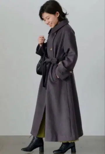 COHINA 코히나 스탠드 카라 울 코트 차콜