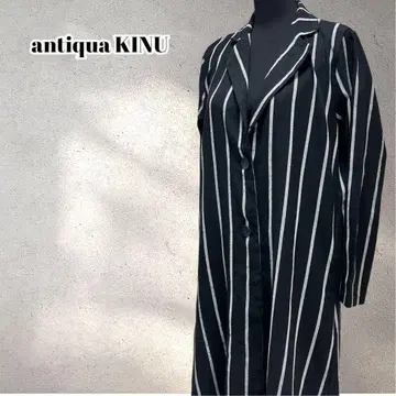 키누 면린넨 롱 자켓 모노톤 스트라이프 시크한 모드 분위기 5684