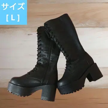 레이스업 롱 부츠 블랙 L 사이즈
