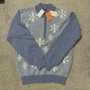 [ 미사용 ] PEDRINI 캐시미어 니트 스웨터 블루 눈꽃 무늬