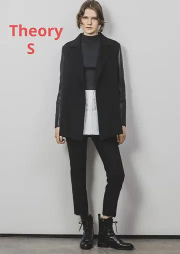 Theory 울 캐시미어 램 가죽 절개 코트 블랙 XS