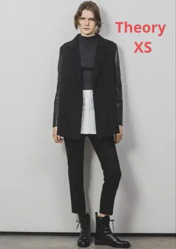 Theory 울 캐시미어 램 가죽 절개 코트 블랙 XS