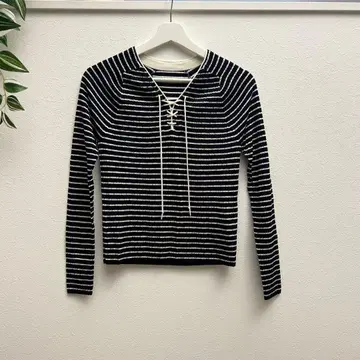 Ballsey 보르지 랜덤 리브 보더 레이스업 풀오버